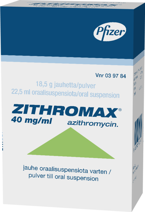 ZITHROMAX 40 mg/ml jauhe oraalisuspensiota varten 1 x 22,5 ml