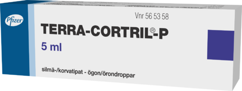 TERRA-CORTRIL-P 5 mg/ml+15 mg/ml+10 000 IU/ml korva-/silmätipat, suspensio 1 x 5 ml