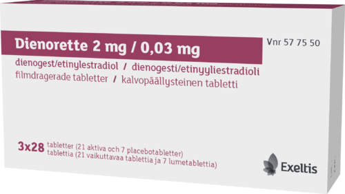 DIENORETTE 2/0,03 mg tabletti, kalvopäällysteinen 3 x 28 fol