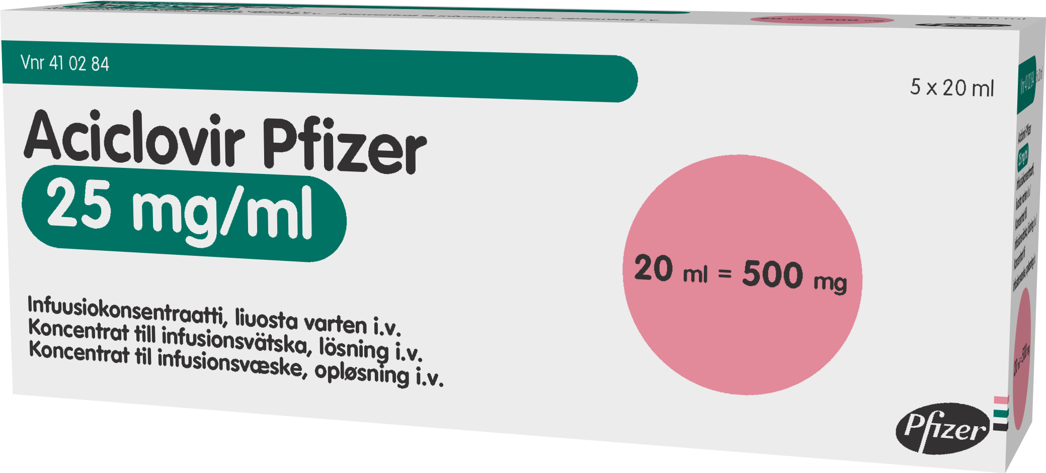 ACICLOVIR PFIZER 25 mg/ml infuusiokonsentraatti, liuosta varten 5 x 20 ml