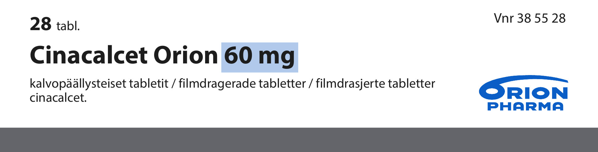 CINACALCET ORION 60 mg tabletti, kalvopäällysteinen 1 x 28 fol
