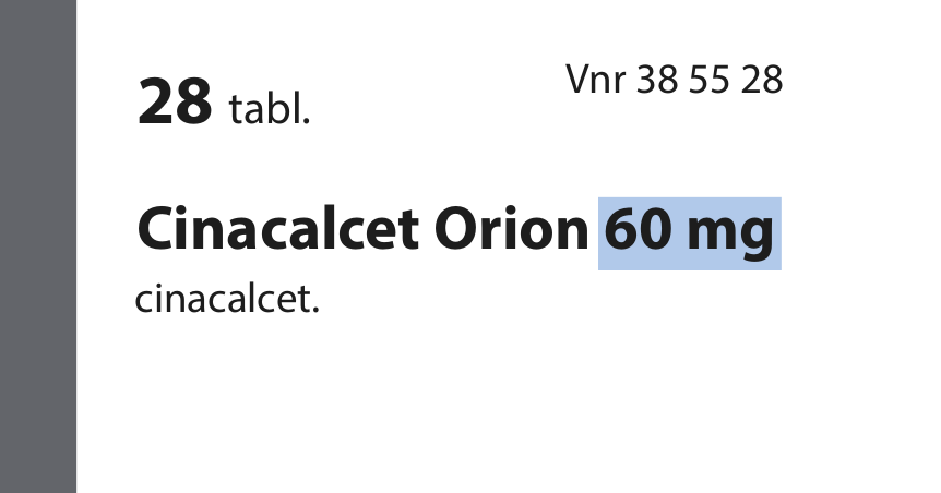 CINACALCET ORION 60 mg tabletti, kalvopäällysteinen 1 x 28 fol